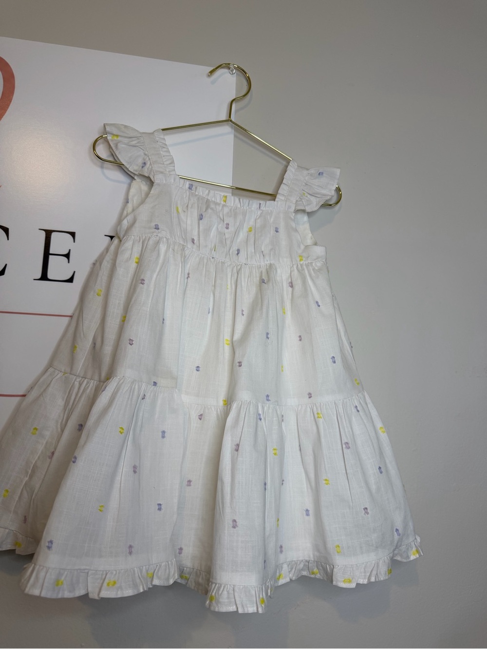 Janie and Jack White Tiered Dress with Yellow and Lavender Dots
